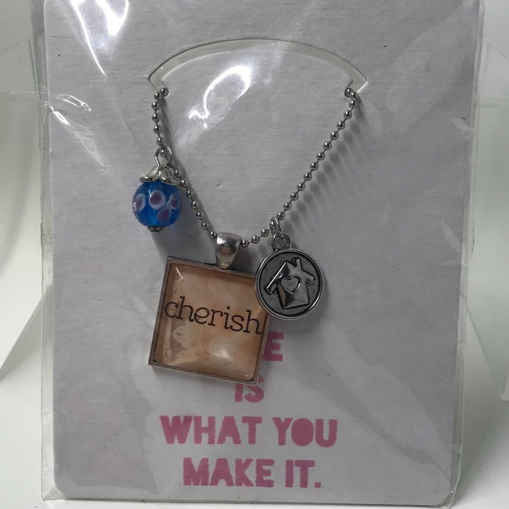 NEW Pendent necklace that says "Cherish" with 2 charms and a 18 inch chain